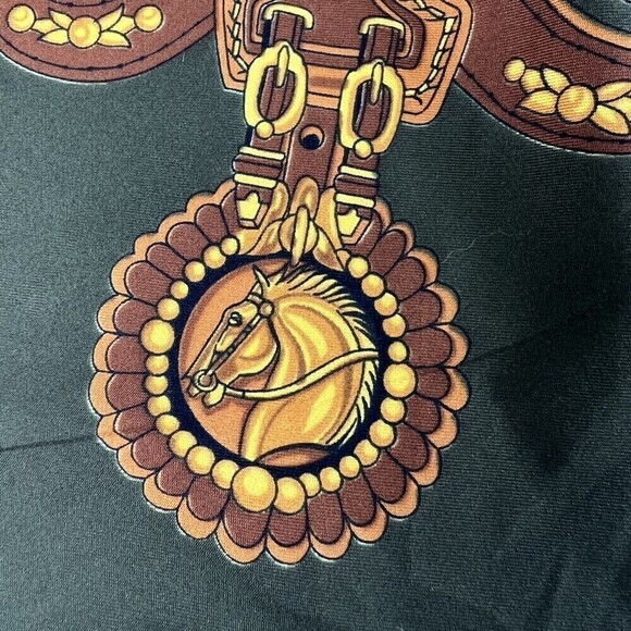 Vintage Triminghams Bermuda 100% Silk Scarf 32” X  34” Equestrian and Lion Gold - Picture 2 of 13